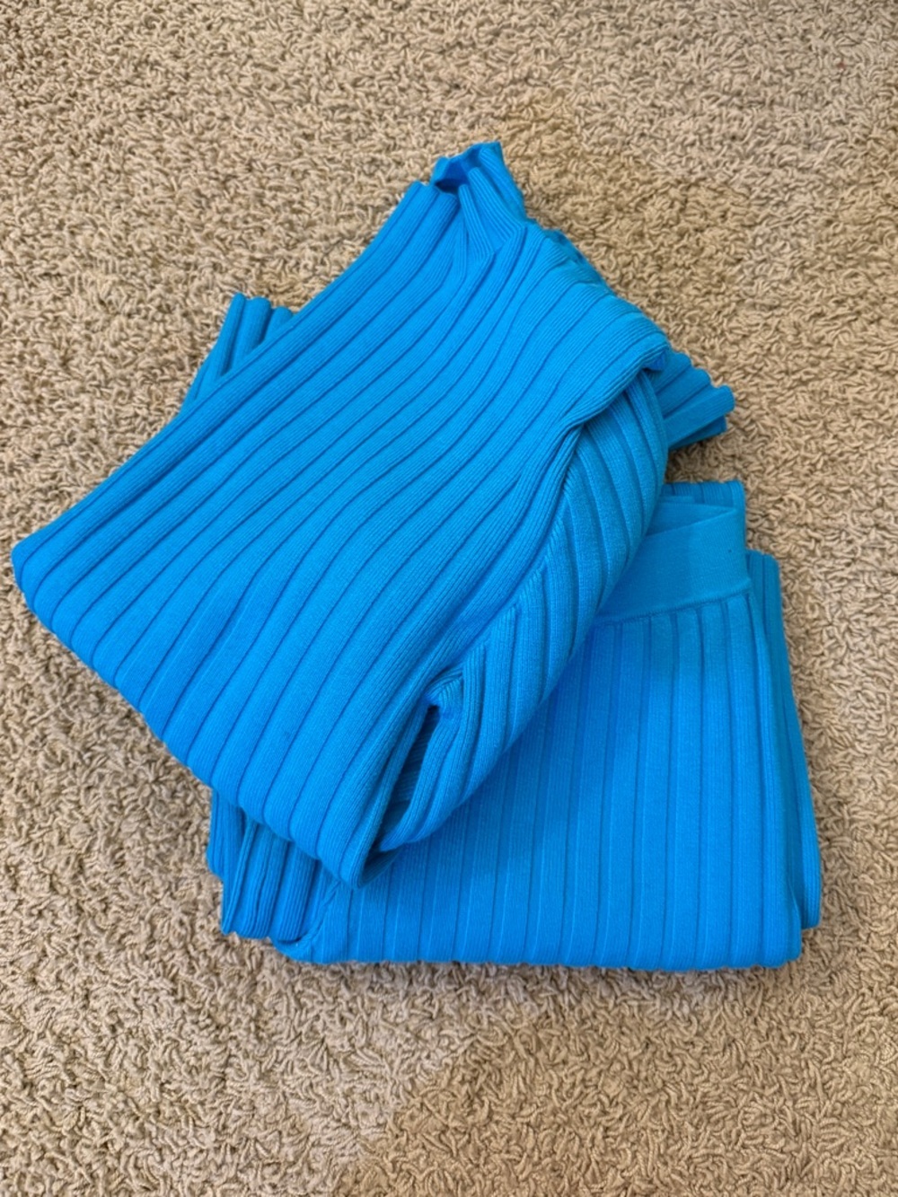 Dressed in LALA Ribbed Straight Leg Pants & Jumpsuit Set in Bright Blue
